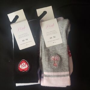 PINK Victoria's Secret Woman Crew Socks - Black and Gray with Pink Accents